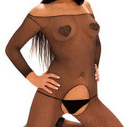 Roxana Crotchless Long-Sleeved Fishnet Catsuit