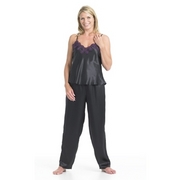Embroidered Mesh Trim Satin Cami and Trouser Set