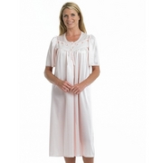 Embroidered Rose Trim (Knitted Satin) Round Neck Nightdress