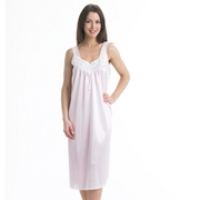 Embroidered Rose Trim  Knitted Satin Strap Nightdress