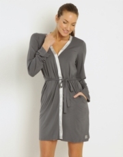 Essential With Satin Short Robe - Charcoal