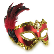 Red Satin Mask With Feathers