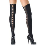 Satin Lace-up Opaque Thigh High Stockings