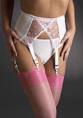 Sassy 6 Strap Pink and White Cross Over Suspender Belt