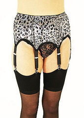 Sassy 6 Strap Sparkle Leopard Suspender Belt